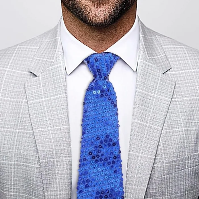 BUĞZ Mavi Pul Payetli Işıltılı Parti Kravatı 33 Cm