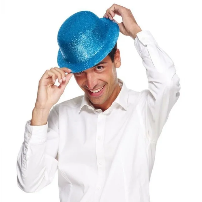  Mavi Renk Simli Melon Yuvarlak Parti Şapkası 24x26 cm