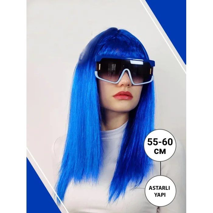  Mavi Renk Uzun Parti Peruğu