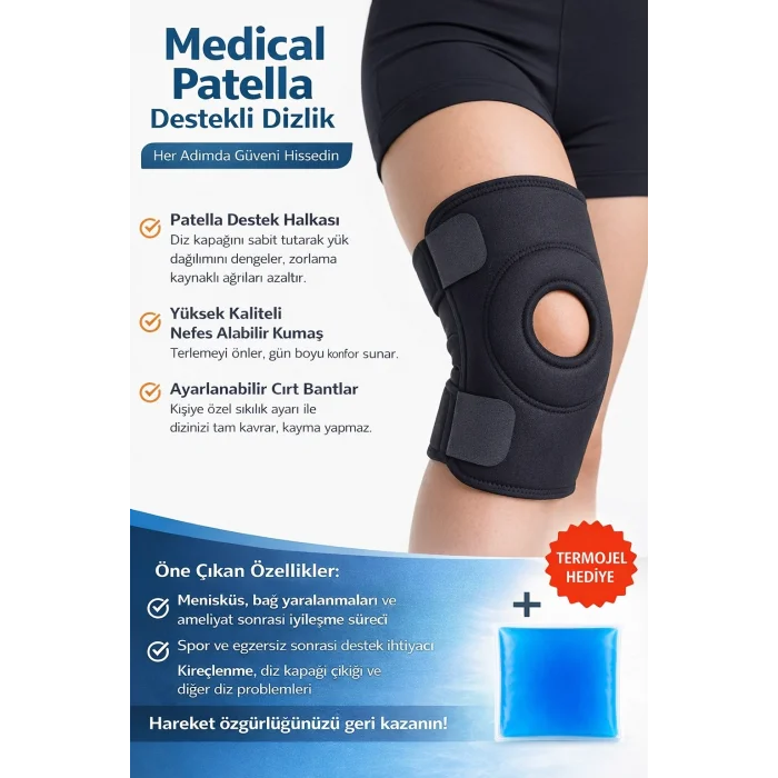 BUĞZ Medical Patella Destekli Ayarlanabilir Dizlik – Menisküs ve Spor İçin Diz Koruyucu