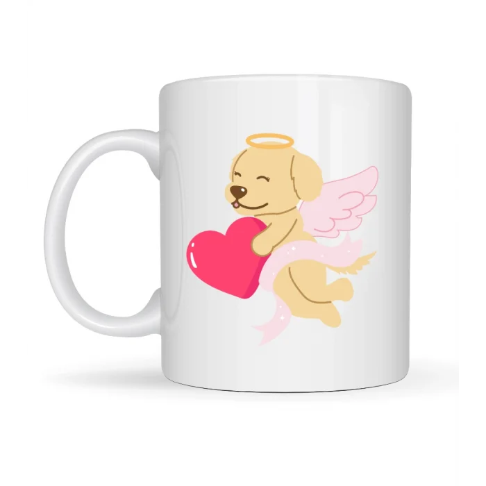 BUĞZ Melek Golden Retriever Köpek Tasarımlı Porselen Kupa MODEL 55 – Kalpli, Sevgiliye Özel, Sevimli Hediye Kupa