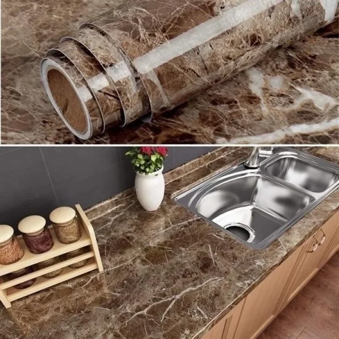  Mermer Desenli Masa Tezgah Mutfak Su Geçirmez Yapışkanlı Folyo Sticker Kahverengi 5x0,6m