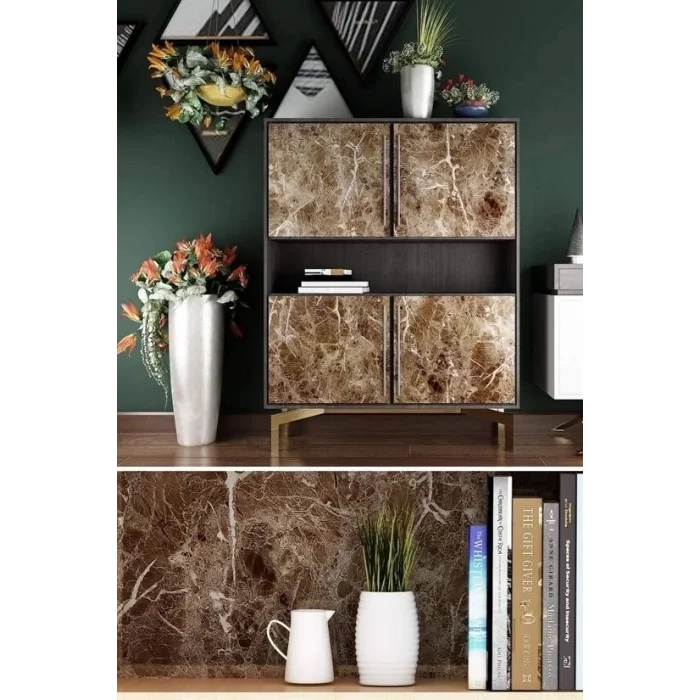  Mermer Desenli Masa Tezgah Mutfak Su Geçirmez Yapışkanlı Folyo Sticker Kahverengi 5x0,6m