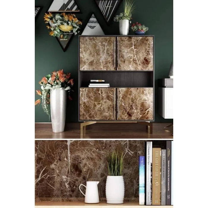 BUĞZ Mermer Desenli Masa Tezgah Mutfak Su Geçirmez Yapışkanlı Folyo Sticker Kahverengi 5x0,6m ( BUĞZ )