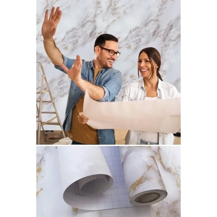  Mermer Desenli Masa Tezgah Mutfak Su Geçirmez Yapışkanlı Folyo Sticker Sarı 5x0,6m