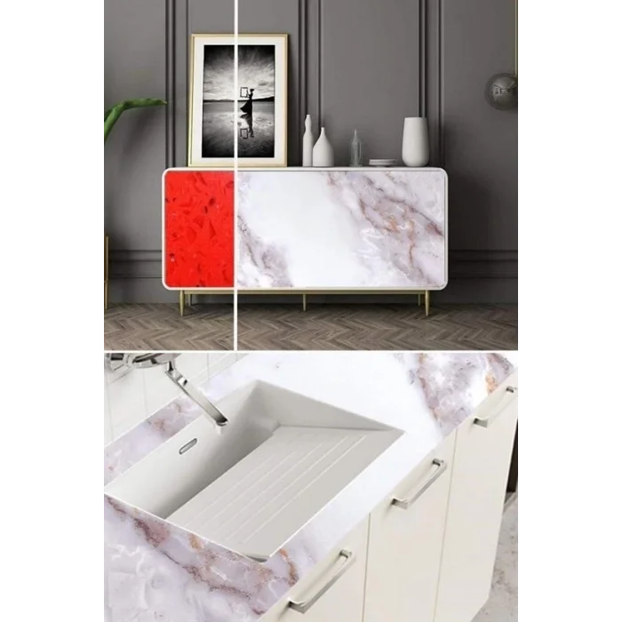 BUĞZ Mermer Desenli Masa Tezgah Mutfak Su Geçirmez Yapışkanlı Folyo Sticker Sarı 5x0,6m ( BUĞZ )