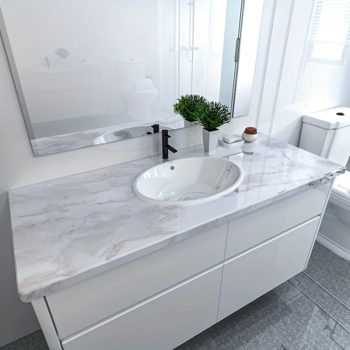  Mermer Desenli Mutfak Duvar Kağıdı Sticker - 5mx60cm Su Geçirmez, Yağa Dayanıklı, Yüksek Sıcaklığa Dayanıklı Tezgah, Dolap, Ocak Yenileme Folyosu T04