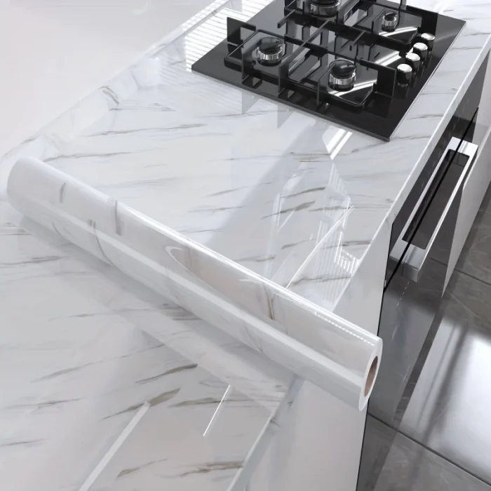  Mermer Desenli Mutfak Duvar Kağıdı Sticker - 5mx60cm Su Geçirmez, Yağa Dayanıklı, Yüksek Sıcaklığa Dayanıklı Tezgah, Dolap, Ocak Yenileme Folyosu T04