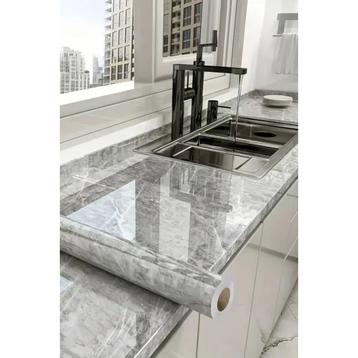  Mermer Desenli Sticker Folyo Atina Grisi 60cm*5mt T04