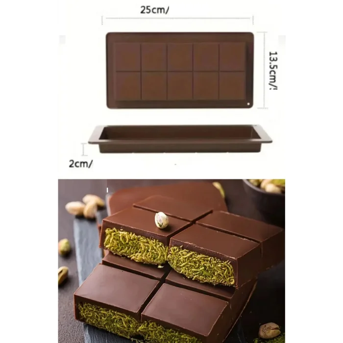 BUĞZ Meşhur Dubai Çikolatası Kalıbı Silikon - Büyük Tablet Çikolata Mum Kek Kalıbı Pasta Kalıbı