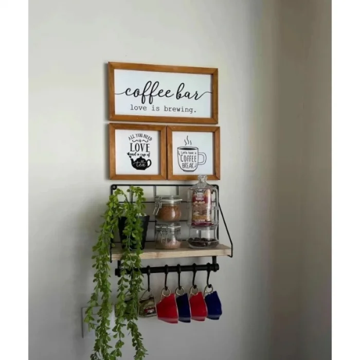  Metal Askılıklı Kahve Köşesi Rafı