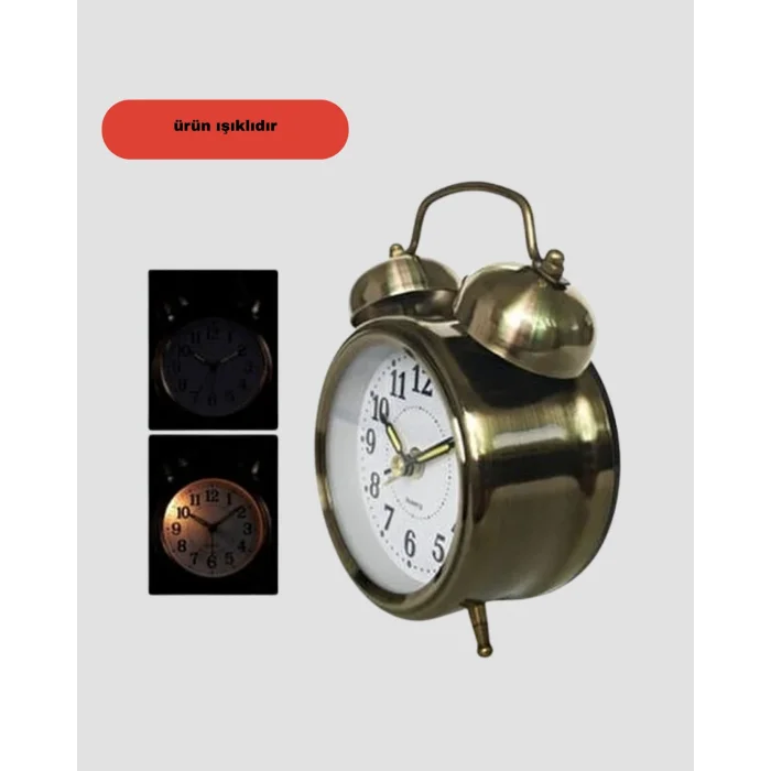 BUĞZ Metal Bronz Nostaljik Masa Saati Alarmlı Büyük Boy Sessiz Mekanizmalı - BUĞZ