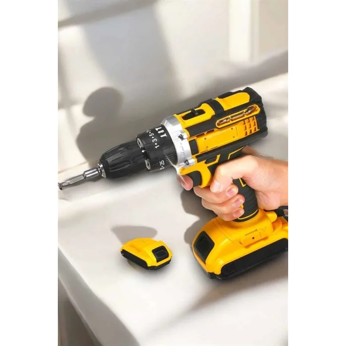 BUĞZ Metal Dişli 24W Akülü Matkap -Çift Bataryalı ve LED Çalışma Işığı ile Tam Set