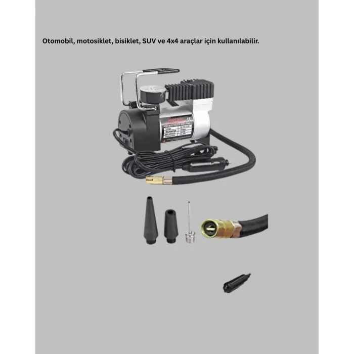 BUĞZ Metal Gövdeli Oto Lastik Hava Kompresörü 12V 140 PSI Hızlı Şişirme