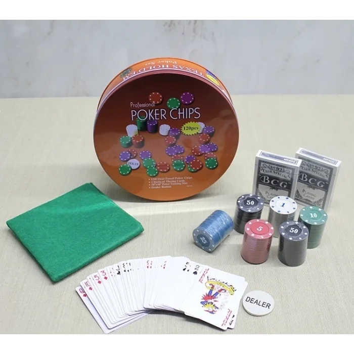 BUĞZ Metal Kutulu 120 Chip Ve 2 Adet İskambil  Kağit Setine Sahip Poker Oyunu Alk3535
