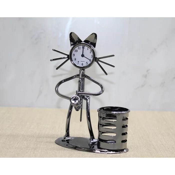  Metal Saksafon Çalan Müzisyen Kedi Saat Ve Kalemlik