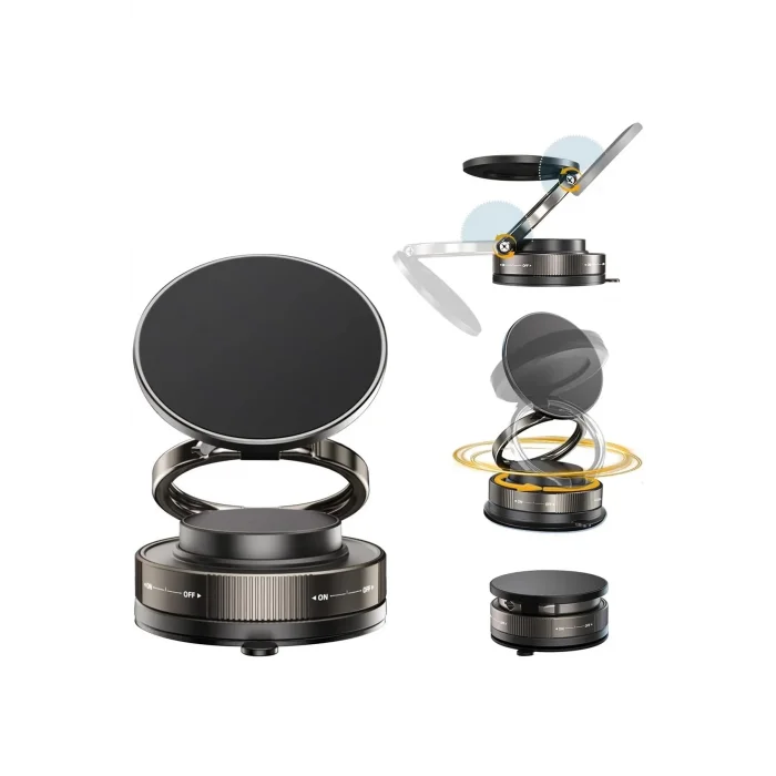 BUĞZ Metalik Magsafe Telefon Tutucu Tüm Yüzeylerle Uyumlu Vakumlu 360 Dönen Oynar Başlık