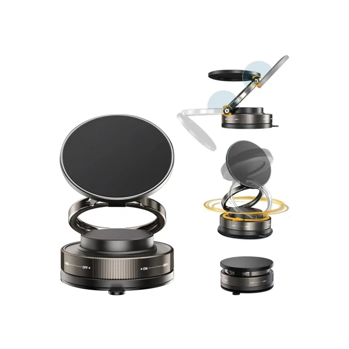 BUĞZ Metalik Magsafe Telefon Tutucu Tüm Yüzeylerle Uyumlu Vakumlu 360 Dönen Oynar Başlık