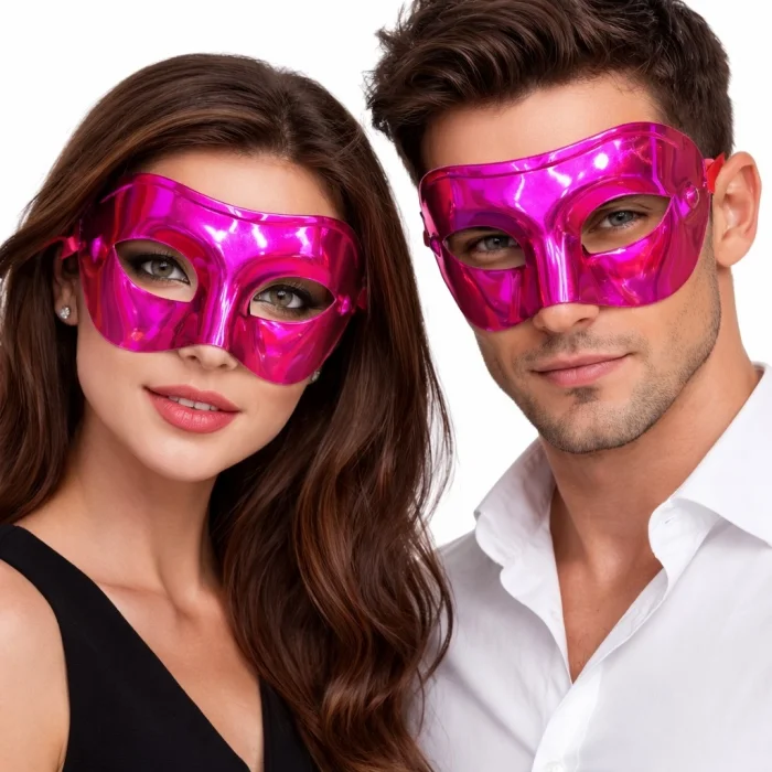 BUĞZ Metalize Parlak Parti Maskesi Pembe Renk 16x7 cm