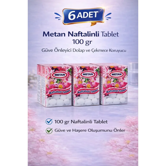 BUĞZ Metan Naftalinli Tablet 100 gr Güve Önleyici Dolap ve Çekmece Koruyucu 6 Adet