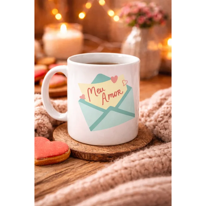 BUĞZ Meu Amor Tasarımlı Porselen Kupa Model 11 - Romantik Kalp Desenli Sevgili Kupası - Özel Tasarım Kahve & Çay Kupası