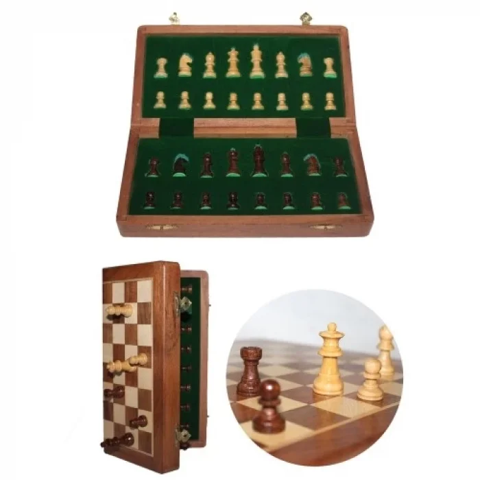  Mıknatıs Taşlı Ahşap Katlanabilir Kutulu Satranç Oyunu 30 Cm