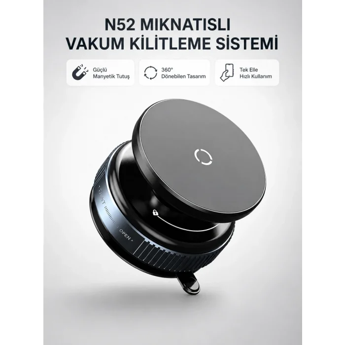 BUĞZ Mıknatıslı Araç Telefon Tutucu Vakum Teknolojili 360° Ayarlanabilir