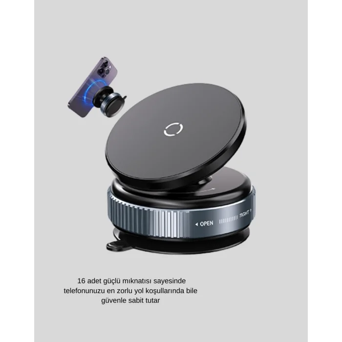 BUĞZ Mıknatıslı Araç Telefon Tutucu Vakum Teknolojili 360° Ayarlanabilir