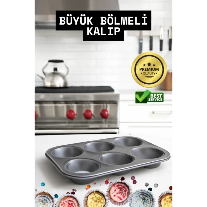  Mini Çocuklar İçin Cupcake Fırın Kalıbı 6 Büyük Bölmeli Muffin Kek Kalıbı