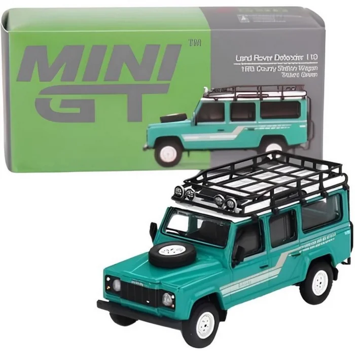  Mini GT 1-64 Land Rover Defender 110 1985 County Station Wagon Trident Green