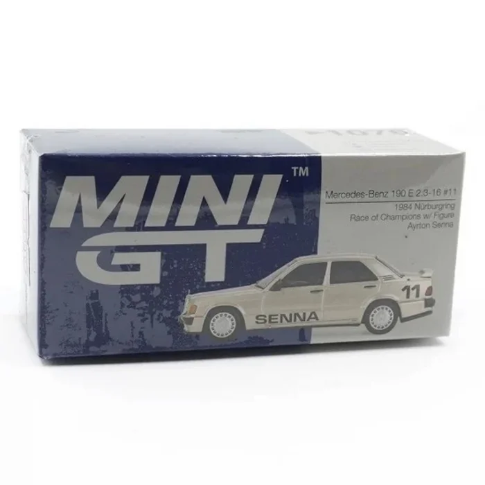 BUĞZ Mini GT 1/64 Mercedes-Benz 190 E 2.3-16 #11 Ayrton Senna 1984 Nürburgring Race of Champions w/ Figure