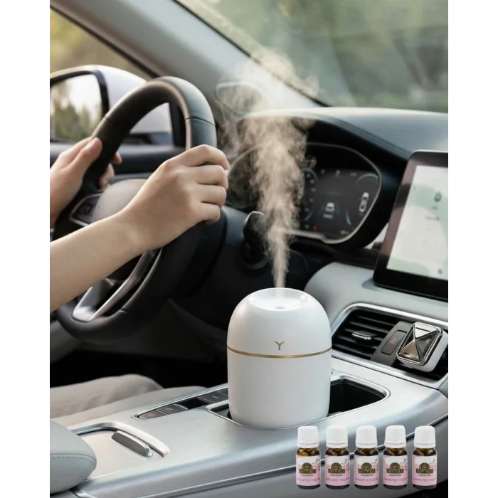 BUĞZ Mini Hava Nemlendirici 5 Esans Hediyeli LED Işıklı Sessiz Çalışan Aromaterapi Difüzörü