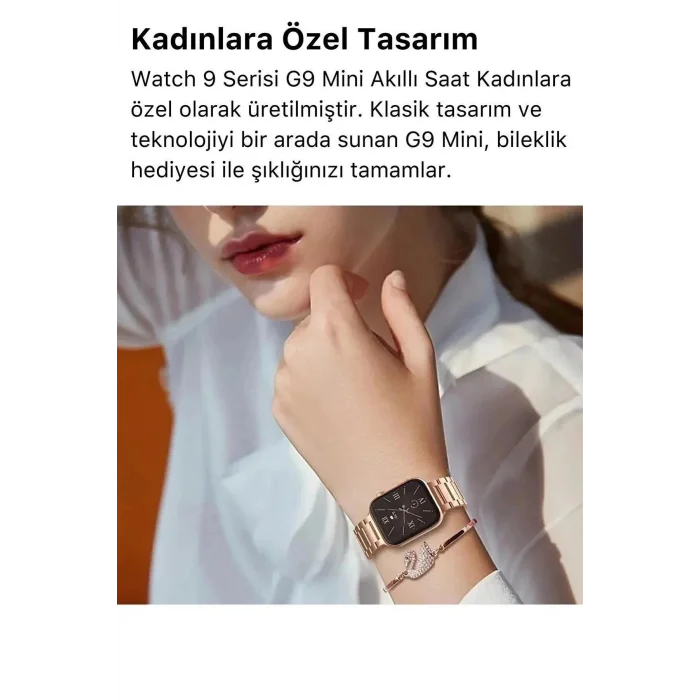 BUĞZ Mini Kadın Akıllı Saat, Rose Gold Kasa ve Çelik Kordon ile Nabız, Uyku, Adım Takibi ve GPS Özellikli