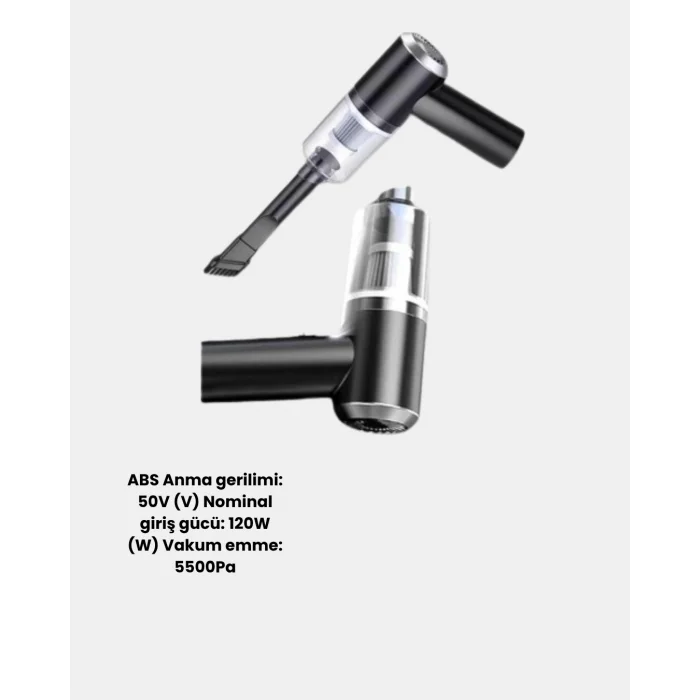 BUĞZ Mini Şarjlı Araç Süpürgesi – 120W Güçlü Motor, 5500PA Vakum Emiş, Yıkanabilir Filtre