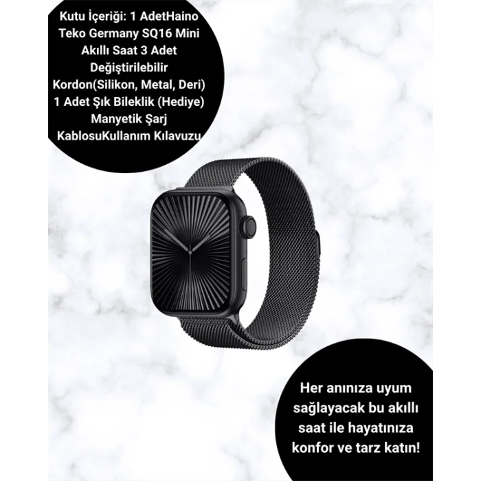  Mini Series 10 Akıllı Saat | 3 Kordon + Bileklik Hediyeli, Tüm Telefonlarla Uyumlu