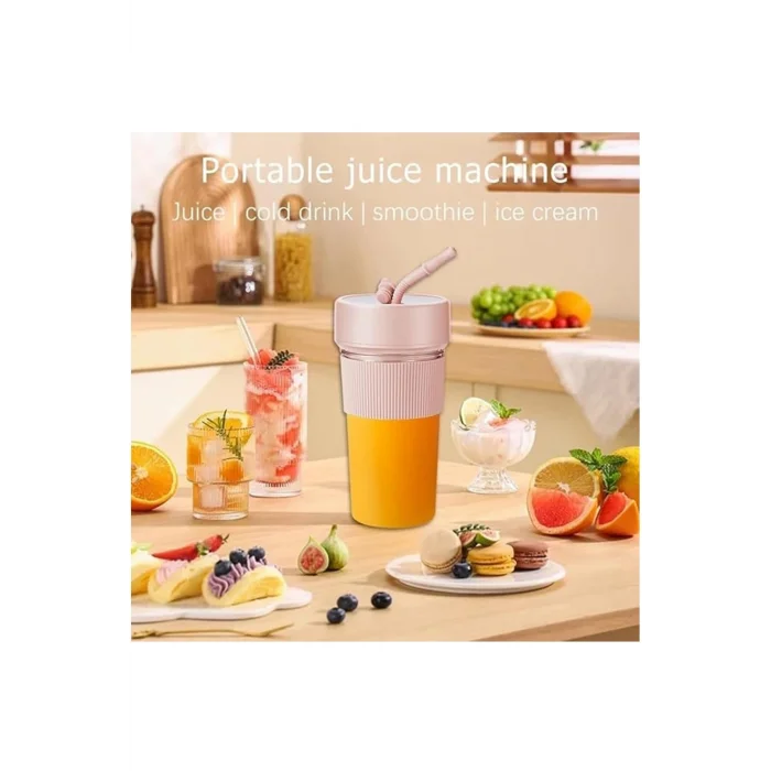BUĞZ Mini Taşınabilir Mikser 350 Ml Smoothie Makinesi Meyve Sıkacağı Şarj Edilebilir Blender Pembe