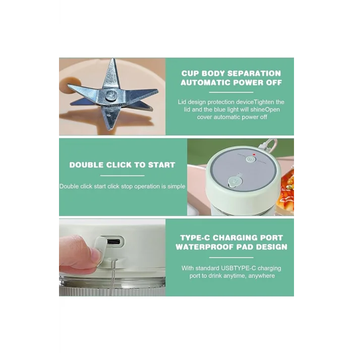 BUĞZ Mini Taşınabilir Mikser 350 Ml Smoothie Makinesi Meyve Sıkacağı Şarj Edilebilir Blender Pembe