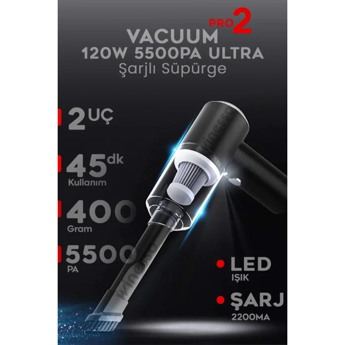  Mini Vakumlu Type C Şarjlı Araç Süpürgesi El Süpürgesi Şarjlı Çok Fonksiyonlu 5500 Pa