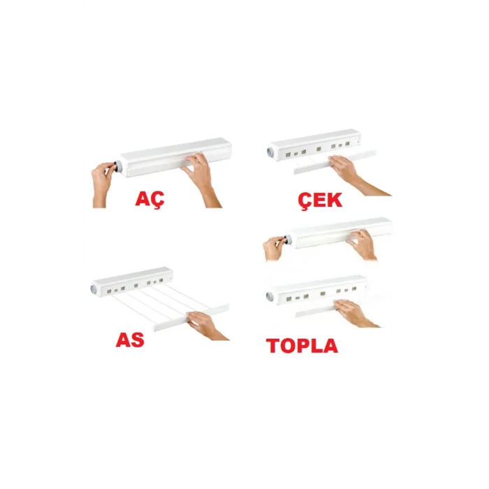  Mobilya 5 Ipli Çek As, Otomatik Çamaşır Askısı Pratik Çamaşır Kurutmalık