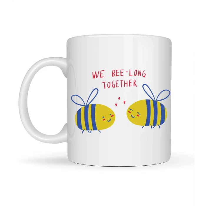 BUĞZ Model 24 We Bee-Long Together Yazılı Sevimli Arı Tasarımlı Porselen Kupa - Sevgiliye Arkadaşa Özel Hediye
