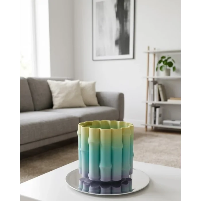 BUĞZ Modern Dekoratif Vazo Yeşil Geçişli Şık Tasarım Masa Üstü Kullanım