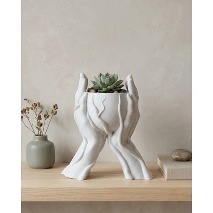 BUĞZ Modern Ev Dekoru İçin El Şeklinde 3D Baskı Dekoratif Saksı Vazo