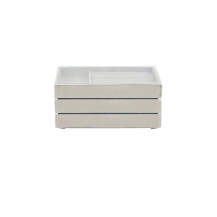  Modern Gri 3 Çekmeceli Takı Bijuteri Mücevher Kutusu Organizer Düzenleyici Şeffaf 13 X 23 X 10 Cm