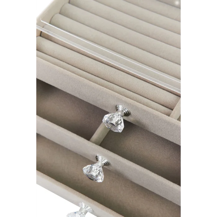  Modern Gri 3 Çekmeceli Takı Bijuteri Mücevher Kutusu Organizer Düzenleyici Şeffaf 13 X 23 X 10 Cm