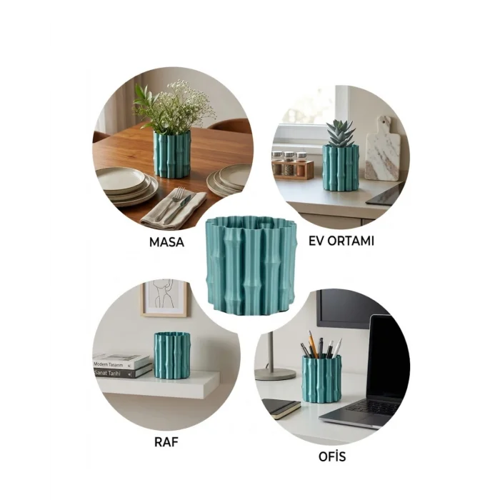 BUĞZ Modern Parlak Yeşil Vazo Dekoratif Şık Tasarım Salon Ofis Kullanım