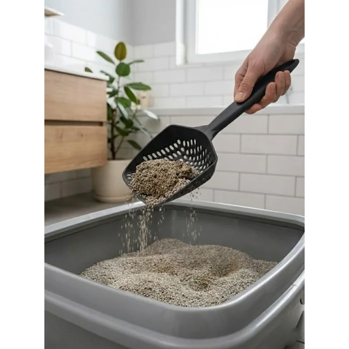 BUĞZ Modern Tasarımlı Mikro Delikli Kedi Kumu Küreği – Ergonomik Saplı, Hızlı ve Hijyenik Temizlik