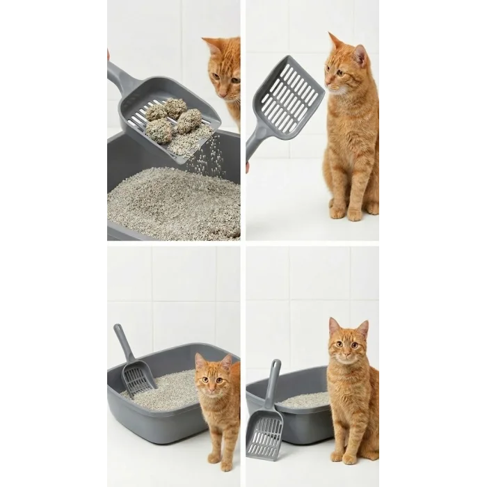 BUĞZ Modern Tasarımlı Mikro Delikli Kedi Kumu Küreği – Ergonomik Saplı, Hızlı ve Hijyenik Temizlik