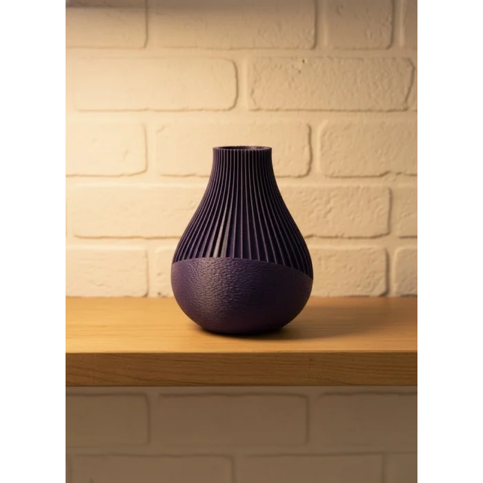 BUĞZ Mor Çizgili Dekoratif Vazo 11 cm Modern Tasarım Aksesuar