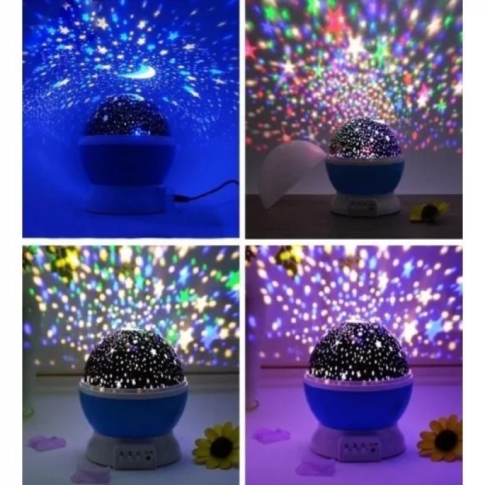 BUĞZ Mor Dönen Renkli Ay Yıldızlı Gökyüzü Yansıtmalı Projeksiyon Gece Lambası Çocuk Bebek Parti Odası