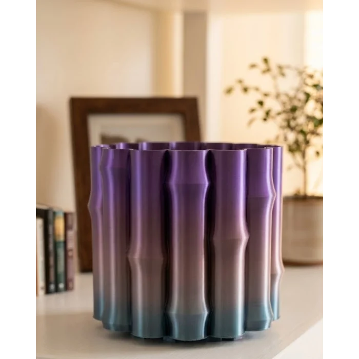BUĞZ Mor Gri Dekoratif Vazo Modern Tasarım Salon Ofis Masa Üstü Aksesuar
